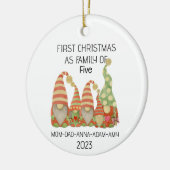 Die erste Weihnachtsfamilie Fünf Retro Gnoomes Orn Keramik Ornament (Links)