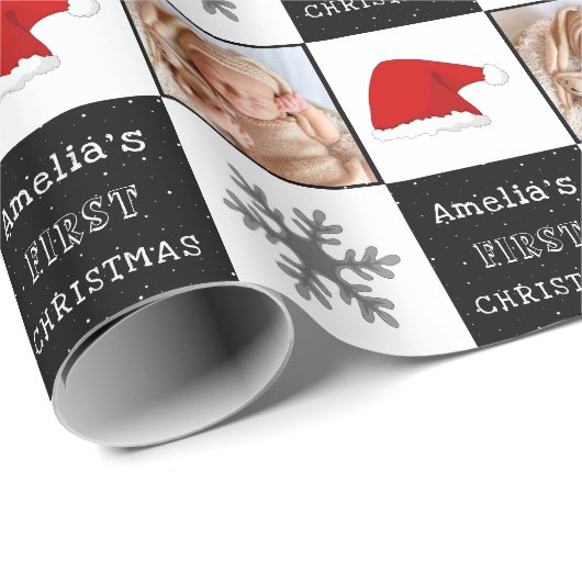 Die erste Weihnachtsfeier der Weihnachtsmannmütze  Geschenkpapier (Rolleneckpunkt)