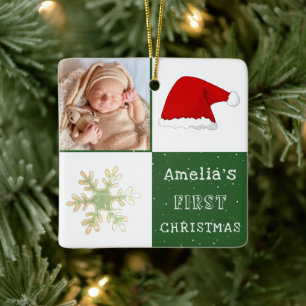 Die erste Weihnachtsfeier der Weihnachtsmannmütze Keramikornament