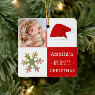 Die erste Weihnachtsfeier der Weihnachtsmannmütze  Keramikornament