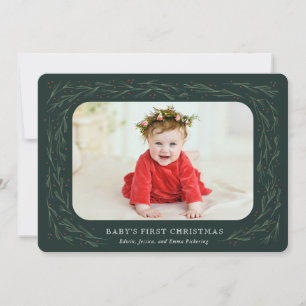 Die erste Weihnachtsfotokarte des Babys Aquarellki Feiertagskarte
