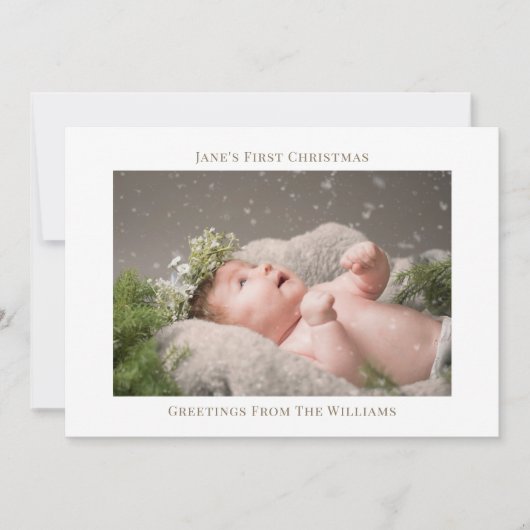 Die erste Weihnachtskarte des Babys mit moderner,  Mitteilungskarte (Vorderseite)