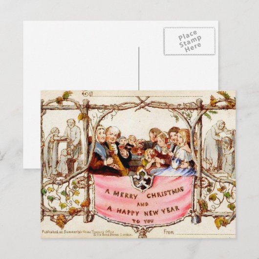 Die erste Weihnachtskarte Feiertagspostkarte (Vorne/Hinten)