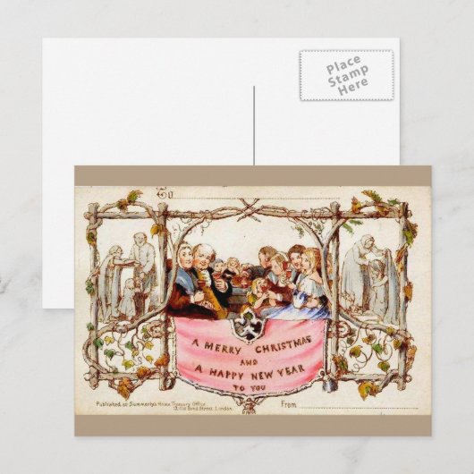 Die erste Weihnachtskarte Feiertagspostkarte (Vorne/Hinten)