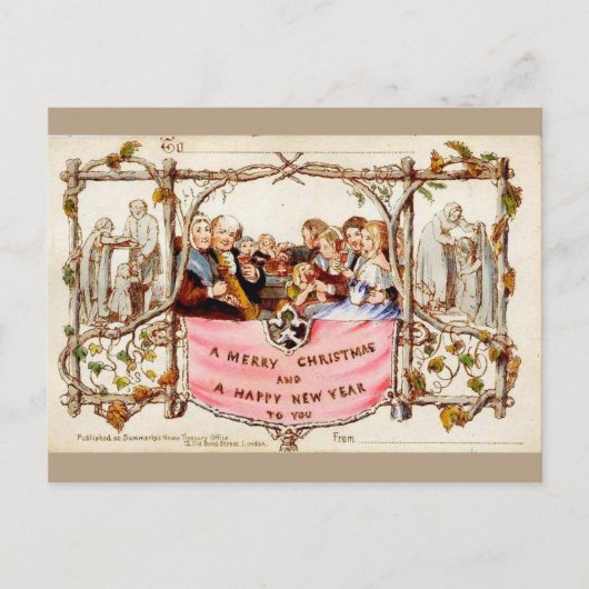 Die erste Weihnachtskarte Feiertagspostkarte (Vorderseite)