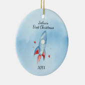 "Die erste Weihnachtsrakete des Kindes Personalisi Keramik Ornament (Rechts)