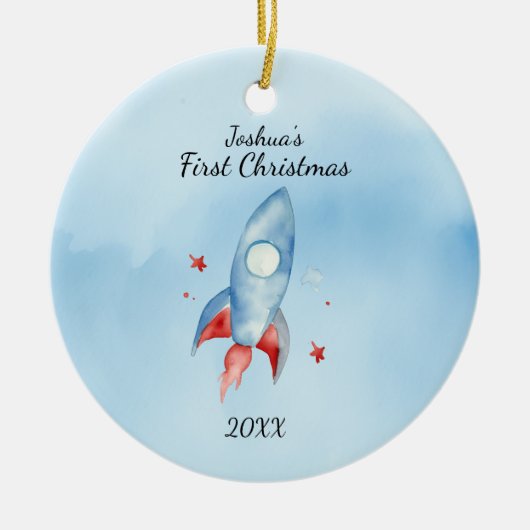 "Die erste Weihnachtsrakete des Kindes Personalisi Keramik Ornament (Vorne)