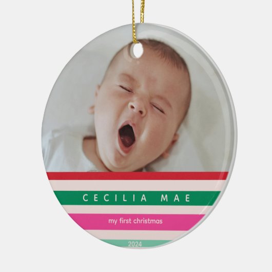 Die ersten bunten Weihnachtsstreifen des Babys Keramik Ornament (Links)