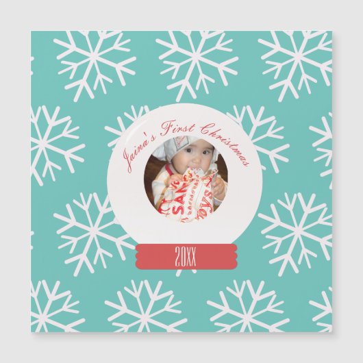 Die ersten Schneeglobe-Schneeflocken des Babys Aqu Magnetkarte (Vorderseite)