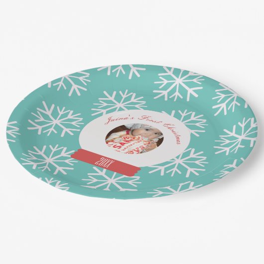 Die ersten Schneeglobe-Schneeflocken des Babys Aqu Pappteller (Schrägansicht)