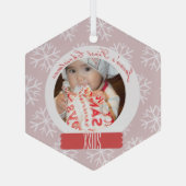 Die ersten Schneeglobe-Schneeflocken des Babys Pin Ornament Aus Glas (Rückseite)