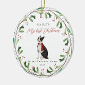 Die ersten Weihnachten des süßen Hundes mit Namen  Keramik Ornament (Links)