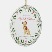 Die ersten Weihnachten des süßen Hundes mit Namen  Keramik Ornament (Rechts)