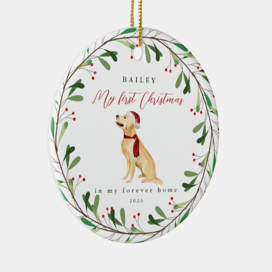 Die ersten Weihnachten des süßen Hundes mit Namen  Keramik Ornament (Rechts)