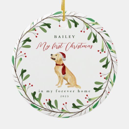 Die ersten Weihnachten des süßen Hundes mit Namen Keramik Ornament (Hinten)