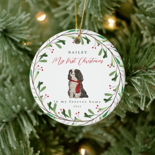 Die ersten Weihnachten des süßen Hundes mit Namen Keramik Ornament (Baum)