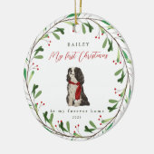 Die ersten Weihnachten des süßen Hundes mit Namen Keramik Ornament (Links)