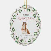 Die ersten Weihnachten des süßen Hundes mit Namen  Keramik Ornament (Rechts)