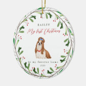 Die ersten Weihnachten des süßen Hundes mit Namen  Keramik Ornament (Links)