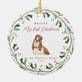 Die ersten Weihnachten des süßen Hundes mit Namen  Keramik Ornament (Hinten)