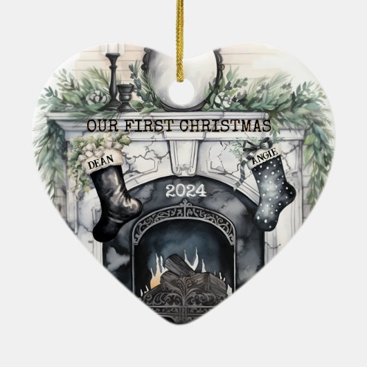 Die ersten Weihnachten zusammen Personalisiert Keramik Ornament (Hinten)