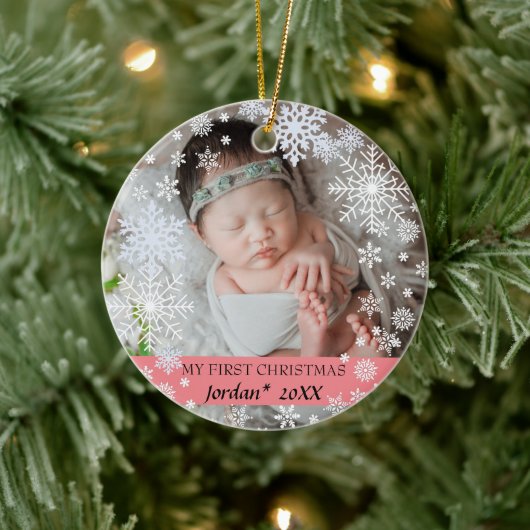 Die ersten Weihnachtsschneeflocken des Babys Keramik Ornament (Baum)
