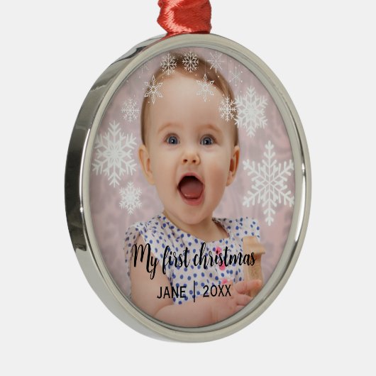 Die ersten Weihnachtsschneeflocken des Babys Ornament Aus Metall (Rechts)