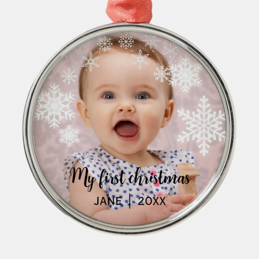 Die ersten Weihnachtsschneeflocken des Babys Ornament Aus Metall (Vorne)