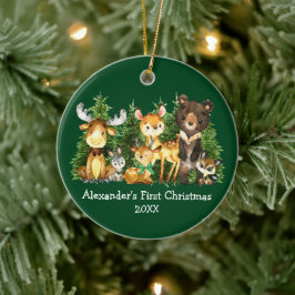 Die ersten Weihnachtstiere des Babys, Hirsche Grün Keramik Ornament