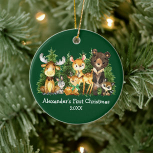 Die ersten Weihnachtstiere des Babys, Hirsche Grün Keramik Ornament