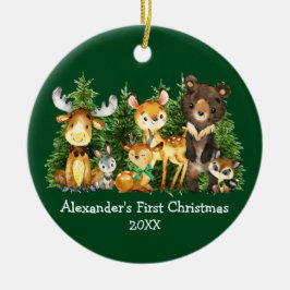 Die ersten Weihnachtstiere des Babys, Hirsche Grün Keramik Ornament