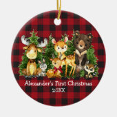 Die ersten Weihnachtstiere des Babys Kariert Keramik Ornament (Vorne)