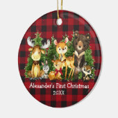 Die ersten Weihnachtstiere des Babys Kariert Keramik Ornament (Links)
