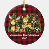 Die ersten Weihnachtstiere des Babys Kariert Keramik Ornament (Hinten)