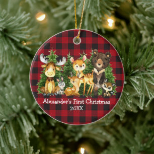 Die ersten Weihnachtstiere des Kindes Kariert Keramik Ornament