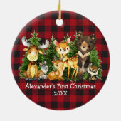 Die ersten Weihnachtstiere des Kindes Kariert Keramik Ornament (Hinten)