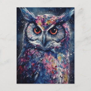 Die Eule Aquarellfarbe Spritzer Postkarte