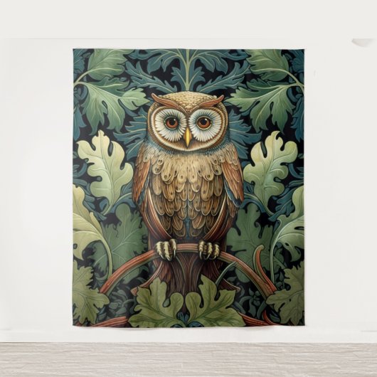 Die Eule auf einem Eichenbaum Wandteppich (Vorderseite)