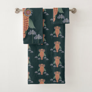 Die Eule der Weisheit und Blumen Badhandtuch Set