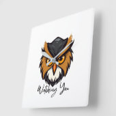 Die Eule, die dich beobachtet Quadratische Wanduhr (Winkel)