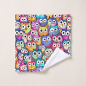 Die Eule hat niedliche Waldvögelmuster Badhandtuch Set (Waschlappen)