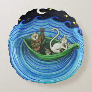 Die Eule und das Pussycat-Kissen-Kissen Rundes Kissen