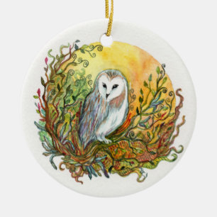 Die Eule und der Mond Keramik Ornament