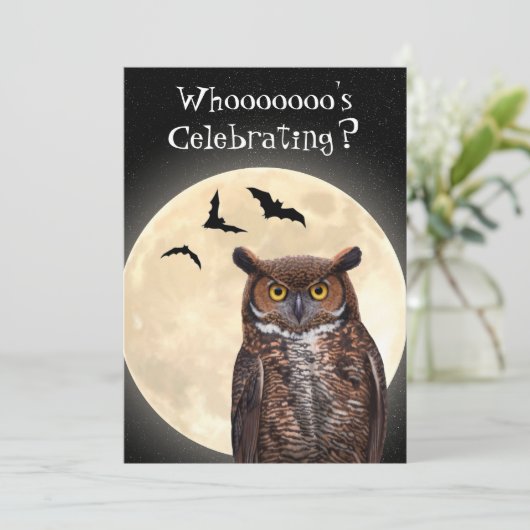 Die Eule und der Vollmond Einladung (Stehend Vorderseite)