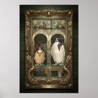 Die Falken des Ostens - Art Nouveau Falknerei Poster