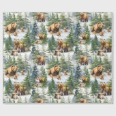 Die Familie der Grizzle-Bären raucht im Winterwald Geschenkpapier (Flach)