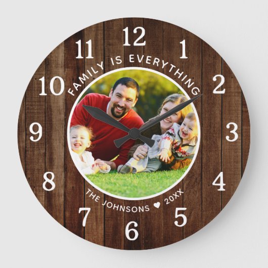 Die Familie ist alles, was Foto als braunes Palett Große Wanduhr (Vorderseite)