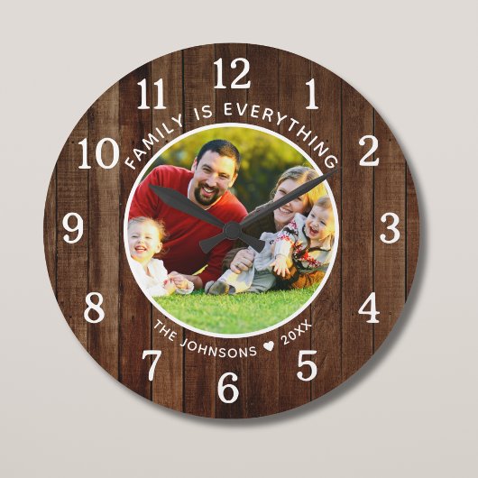 Die Familie ist alles, was Foto als braunes Palett Große Wanduhr