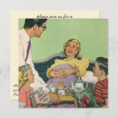 Die Familie Retro serviert Mama Frühstück im Bett Einladung (Vorne/Hinten)