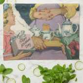 Die Familie Retro serviert Mama Frühstück im Bett Geschirrtuch (Gefaltet)